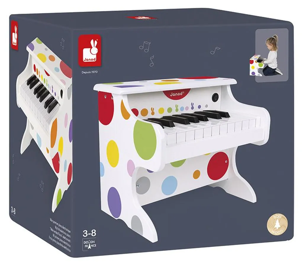 Janod My First Confetti Piano Électronique en Bois pour Enfant J07618