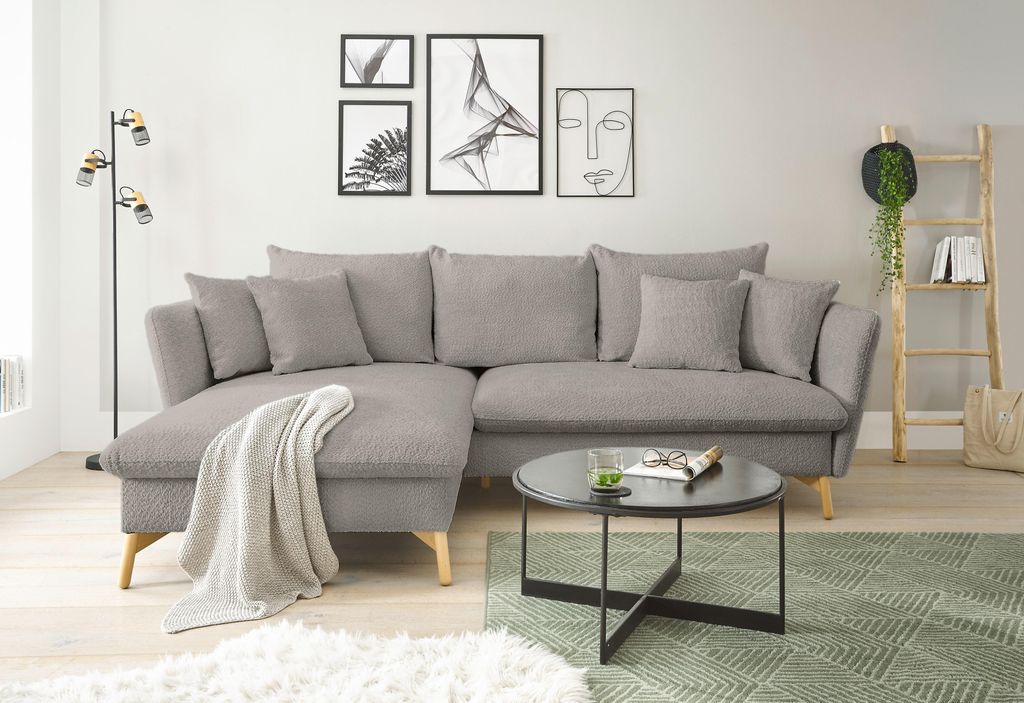 LIVOJO S11 Wohnzimmer Ecksofa Recamiere links 258 x 91 x 167 cm Ambriamo Hellgrau