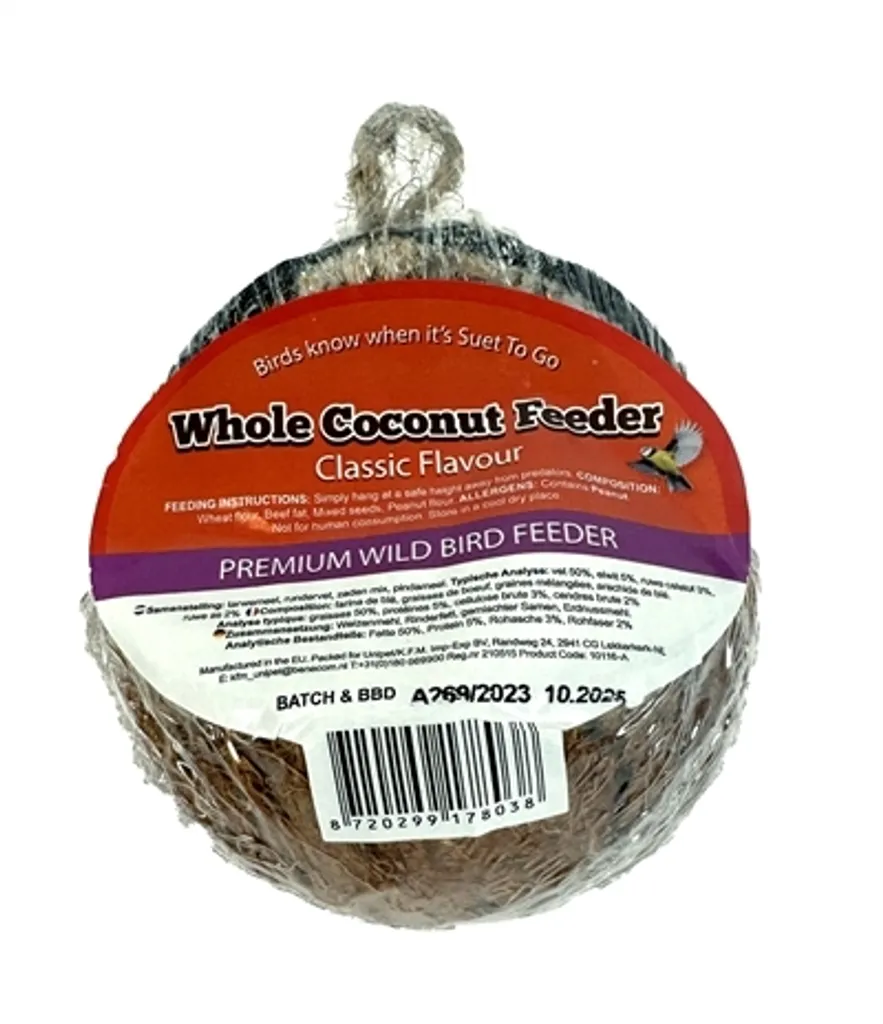 Suet To Go Noix de Coco Entière au Suif pour Oiseaux du Jardin 350g