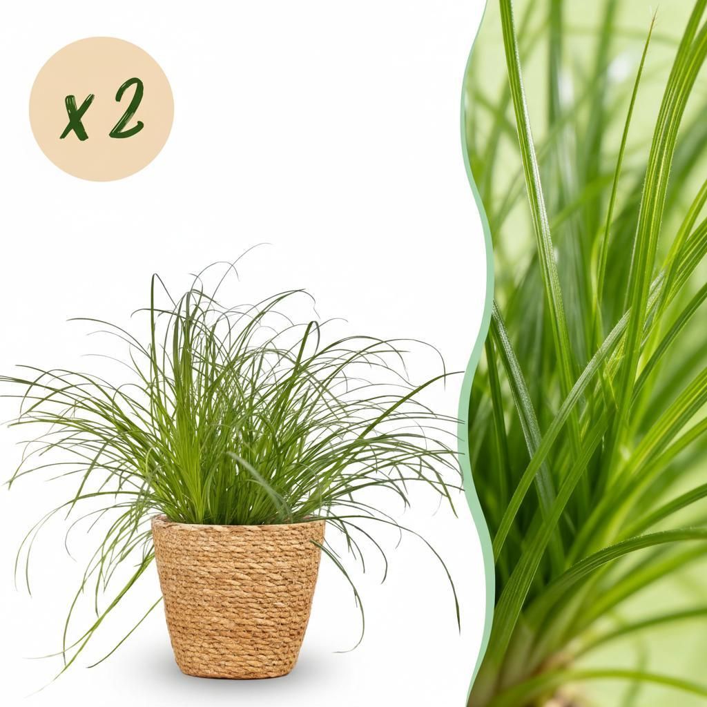 Green boutiQ - Zimmerpflanze - Cyperus alternifolius Zumula - Katzenpflanze - Haustierfreundliche Pflanze - Grün - 2 Pflanzen - mit Korb - Topf 12...
