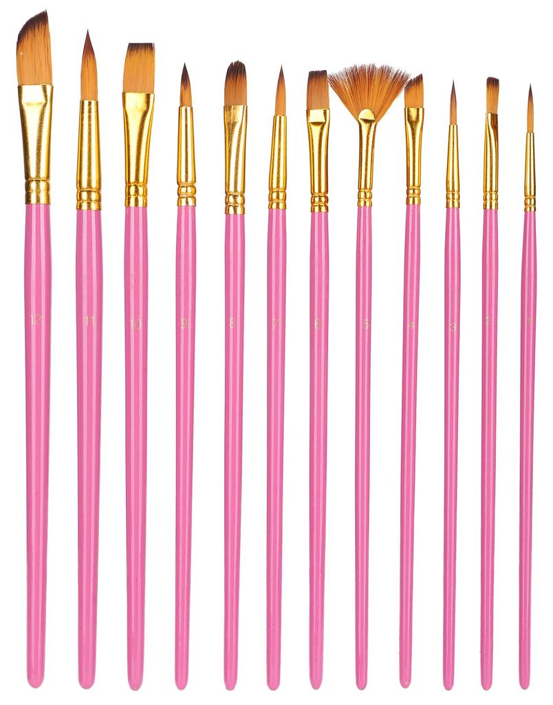 12-teiliges Pinselset aus Nylonborsten für öl-, Acryl-, Aquarell- und Gouachemalerei, Rosenrot