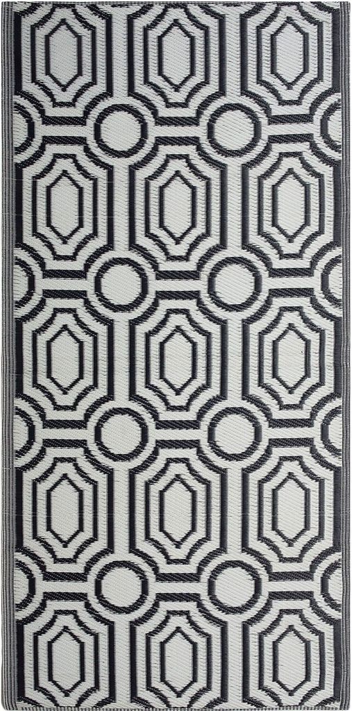 BELIANI Outdoor Teppich Schwarz Weiß Polypropylen 90 x 180 cm Modern Jacquardgewebt Rechteckig