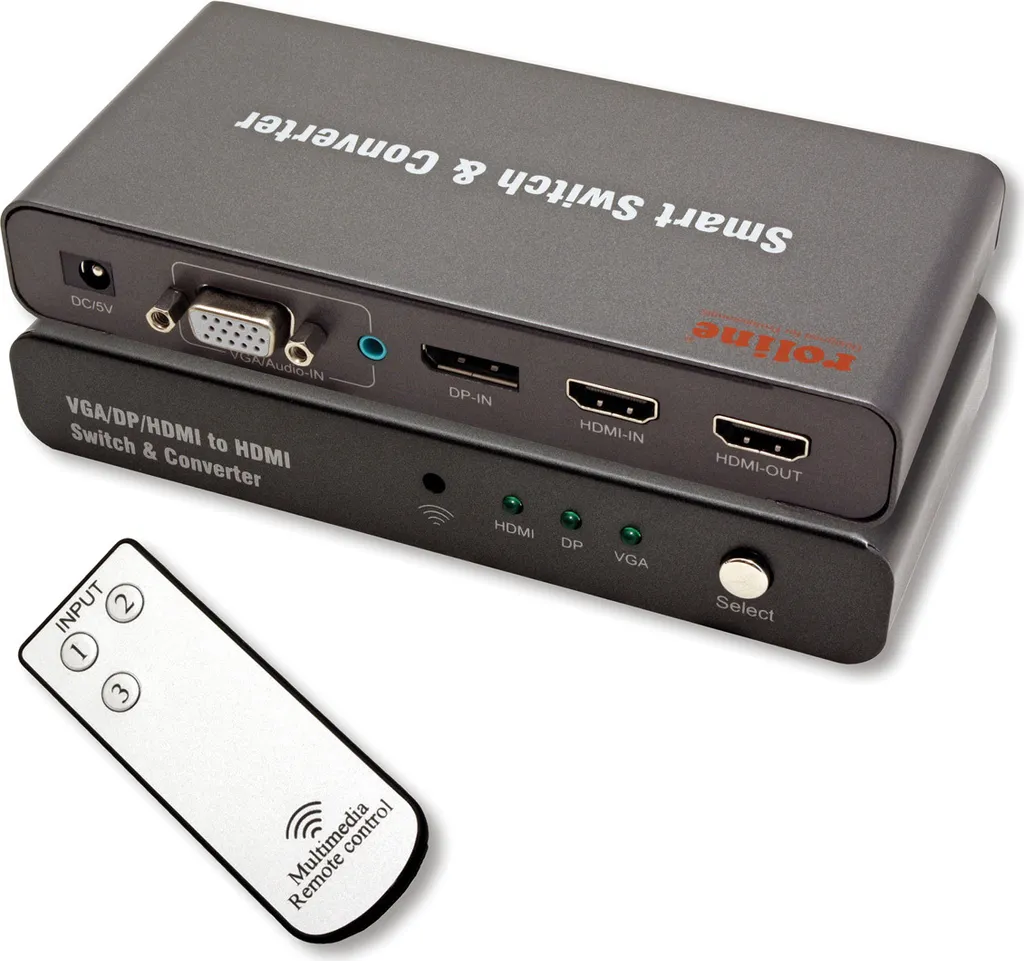 Sélecteur de Source Vidéo HDMI VGA DisplayPort vers Ecran HDMI ROLINE 4K