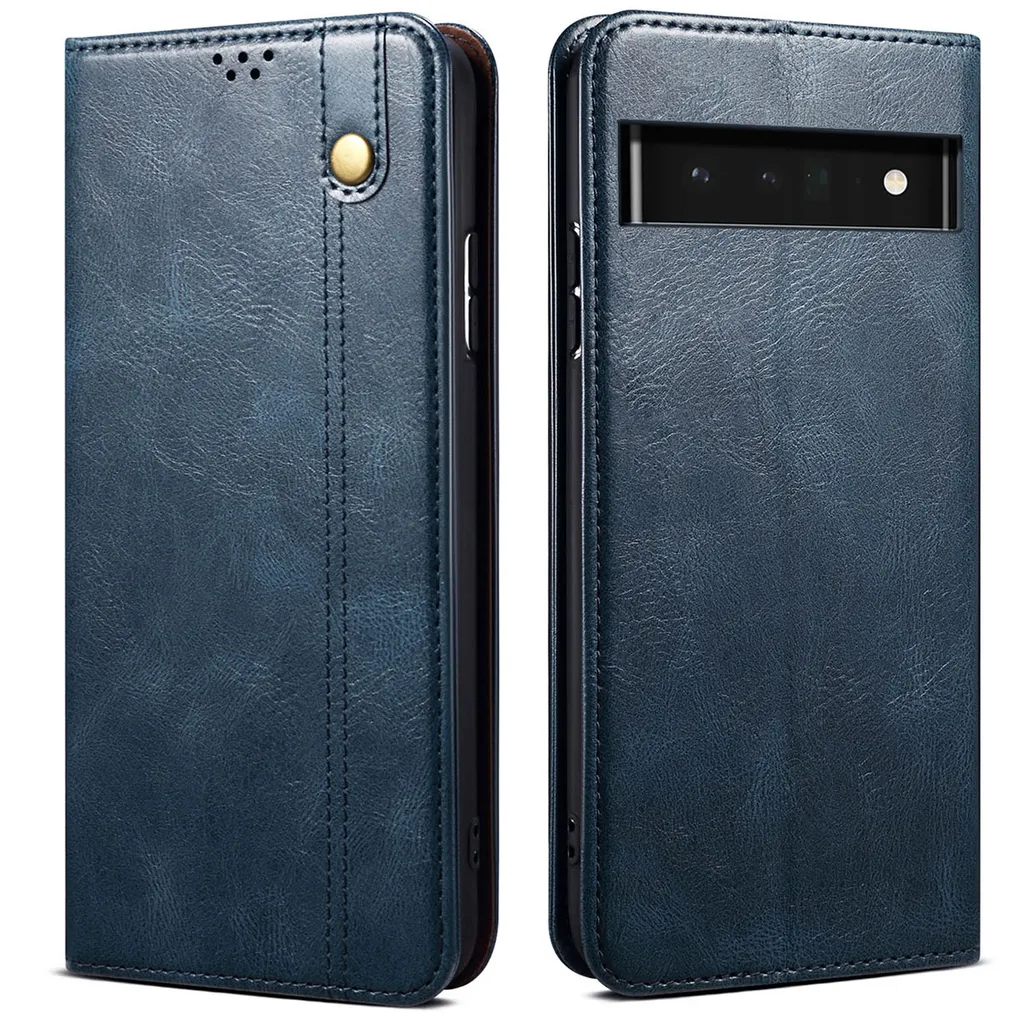 Custodia per Google Pixel 6 Pro, custodia flip in pelle con funzione stand blu