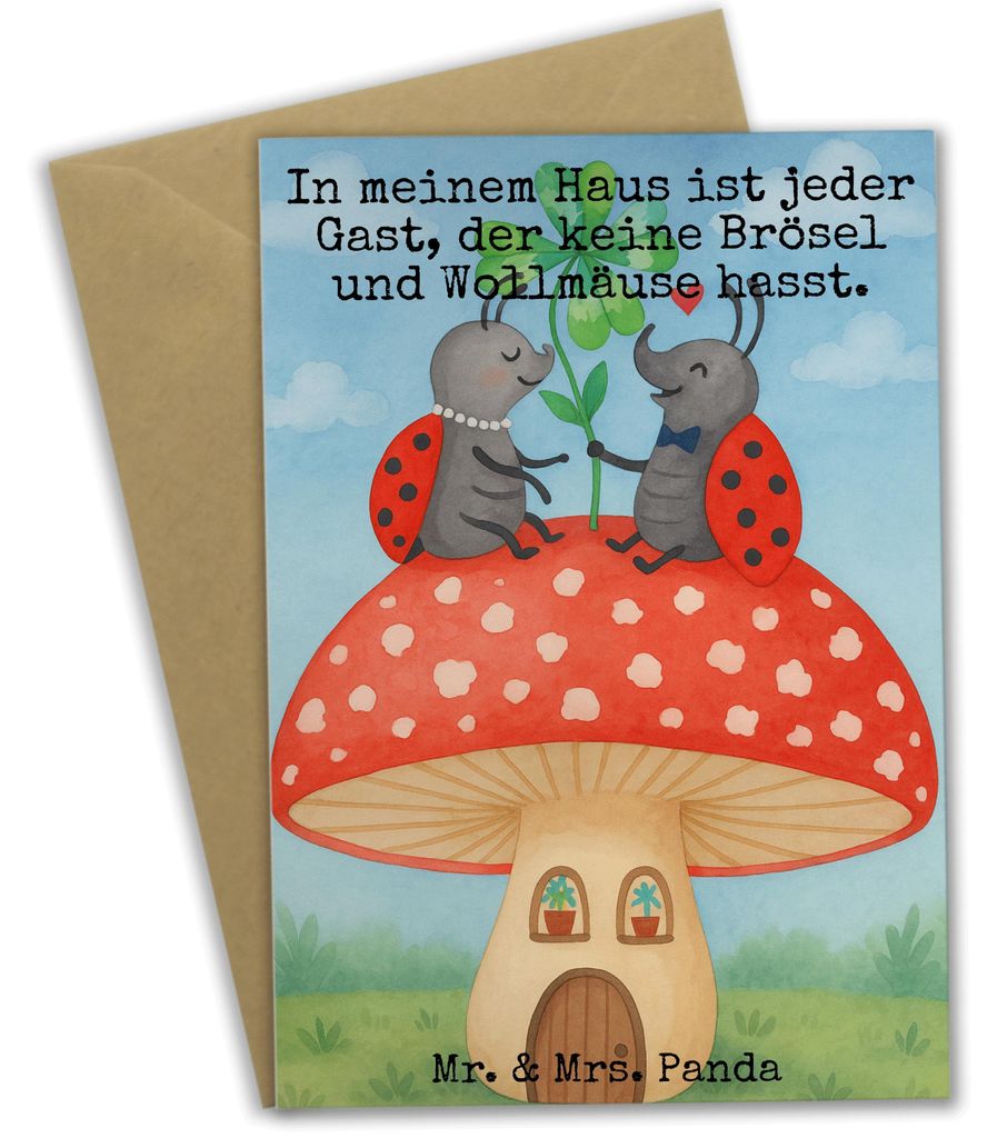 Mr. & Mrs. Panda Glückwunschkarte Marienkäfer Fliegenpilz Design - Weiß - Geschenk, osterkarten, Zuhause, Wohnung, babykarte, einladungskarten, ...