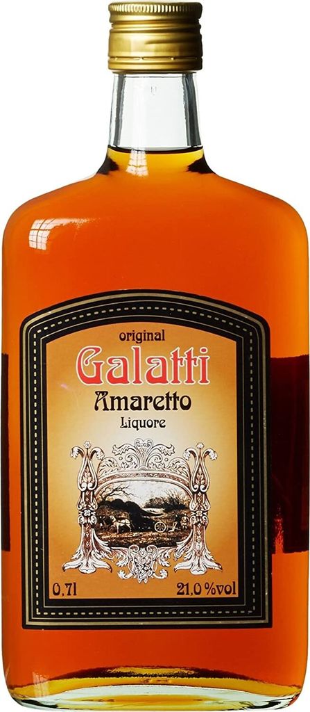 A bottle of Galatti Amaretto Liquore on a white background.