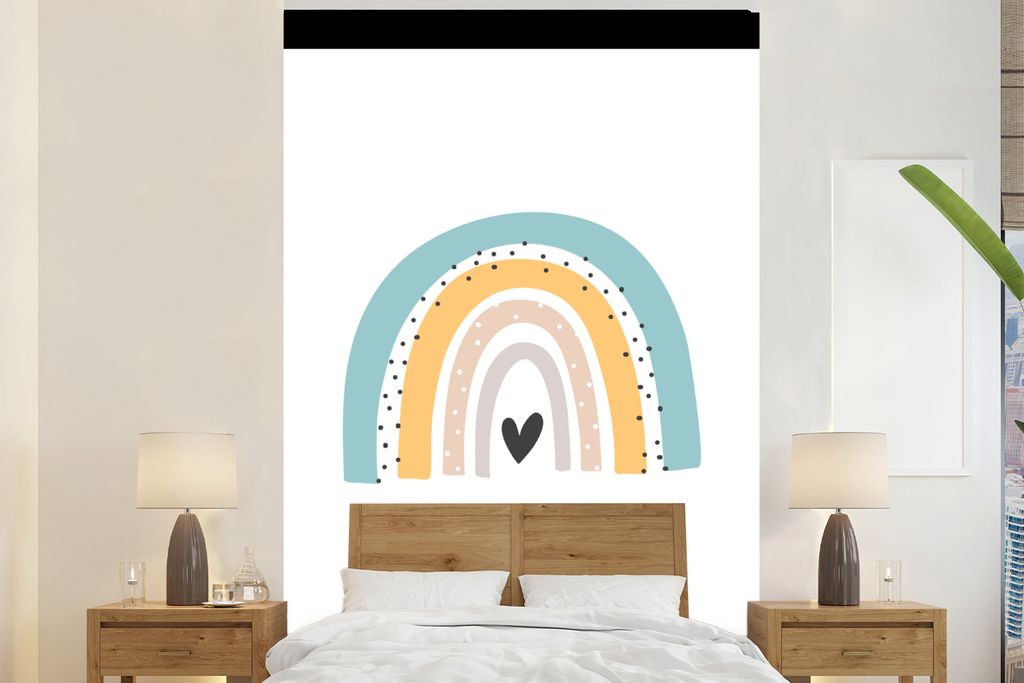 MuchoWow Fototapete für Wohnzimmer oder Schlafzimmer Wandtapete Vinyl Motivtapete Regenbogen - Mädchen - Jungen - Herz - Pastell - 160x220 cm -...