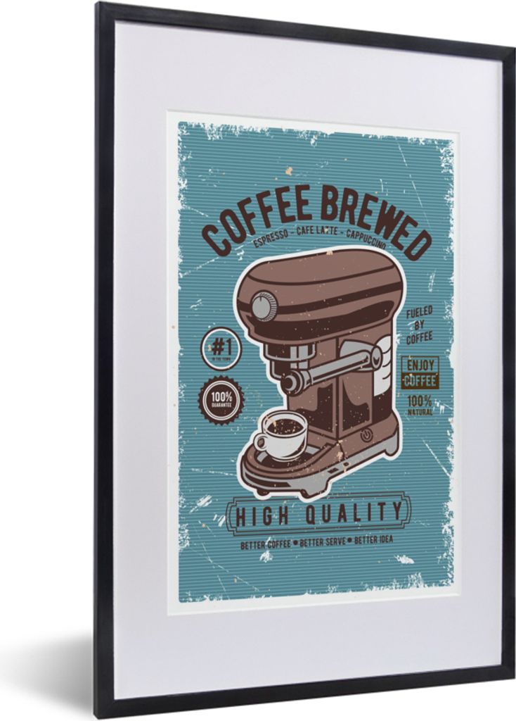 MuchoWow MuchoWow Gerahmtes Poster Kaffeemaschine - Kaffee - Retro - Zeichnung 40x60 cm - Poster mit zchwarzem Bilderrahmen - Poster in Rahmen