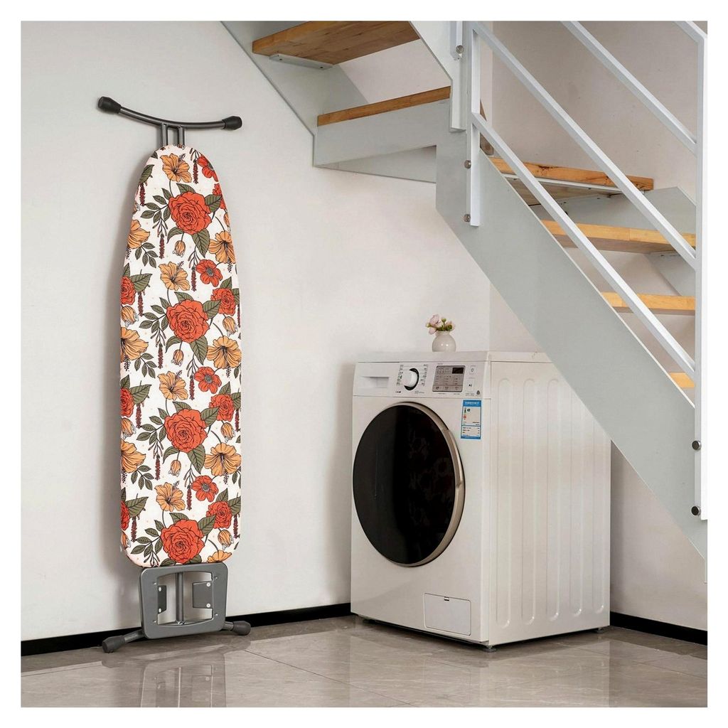 Bügelbrettbezug 125x45cm mit 6 mm dickem Filzpolster, Kordelzug und Klettverschlüssen, Blumenmuster