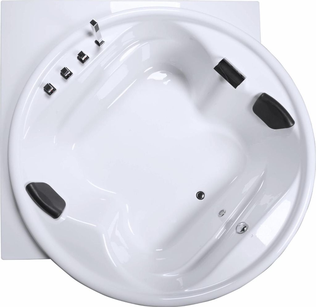 CARIBIA XXL Badewanne Vidal-XXL 186x186 Eckig Wasserfall Armaturset, Füße, Ablaufgarnitur und 2x Kopfkissen GRATIS