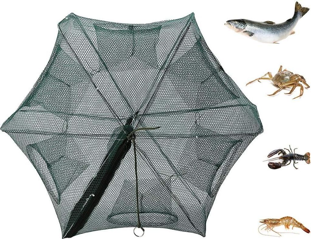 Faltbares 6-Loch-Fischernetz aus Nylon für den Fang von Krabben, Garnelen und Hummer.