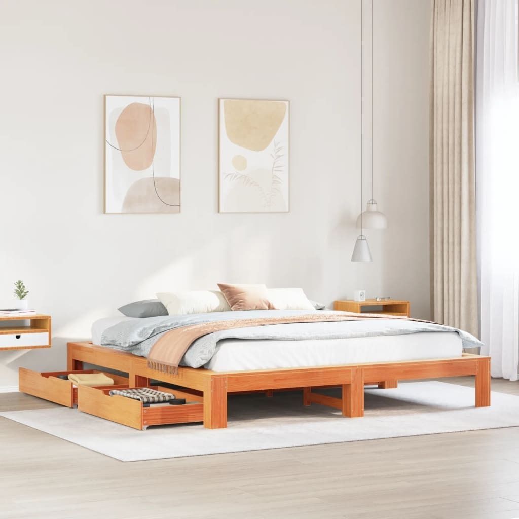Maison Exclusive - Massivholzbett ohne Matratze Wachsbraun 200x200 Kiefernholz