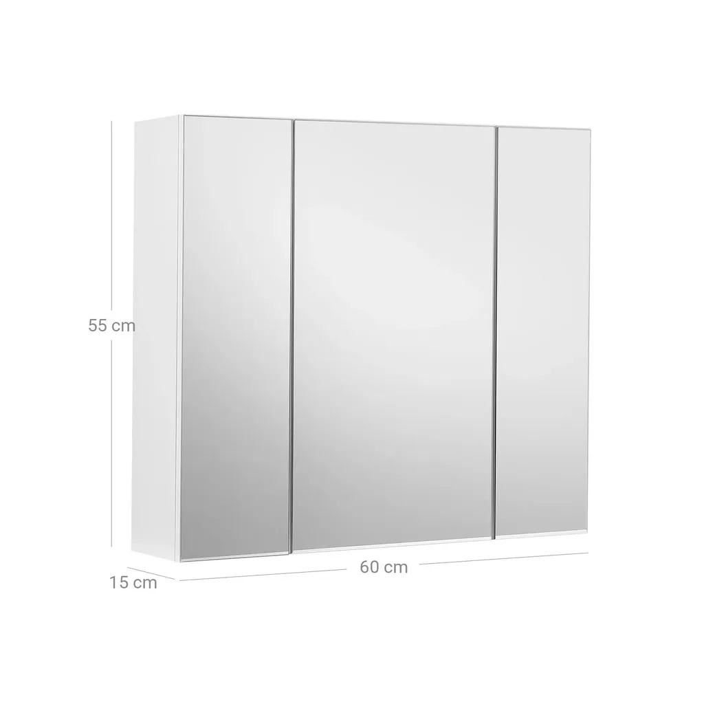 Mobiletto Specchio Bagno 3 Ante Bianco 60 cm Geoffrey | Montaggio Parete - 6