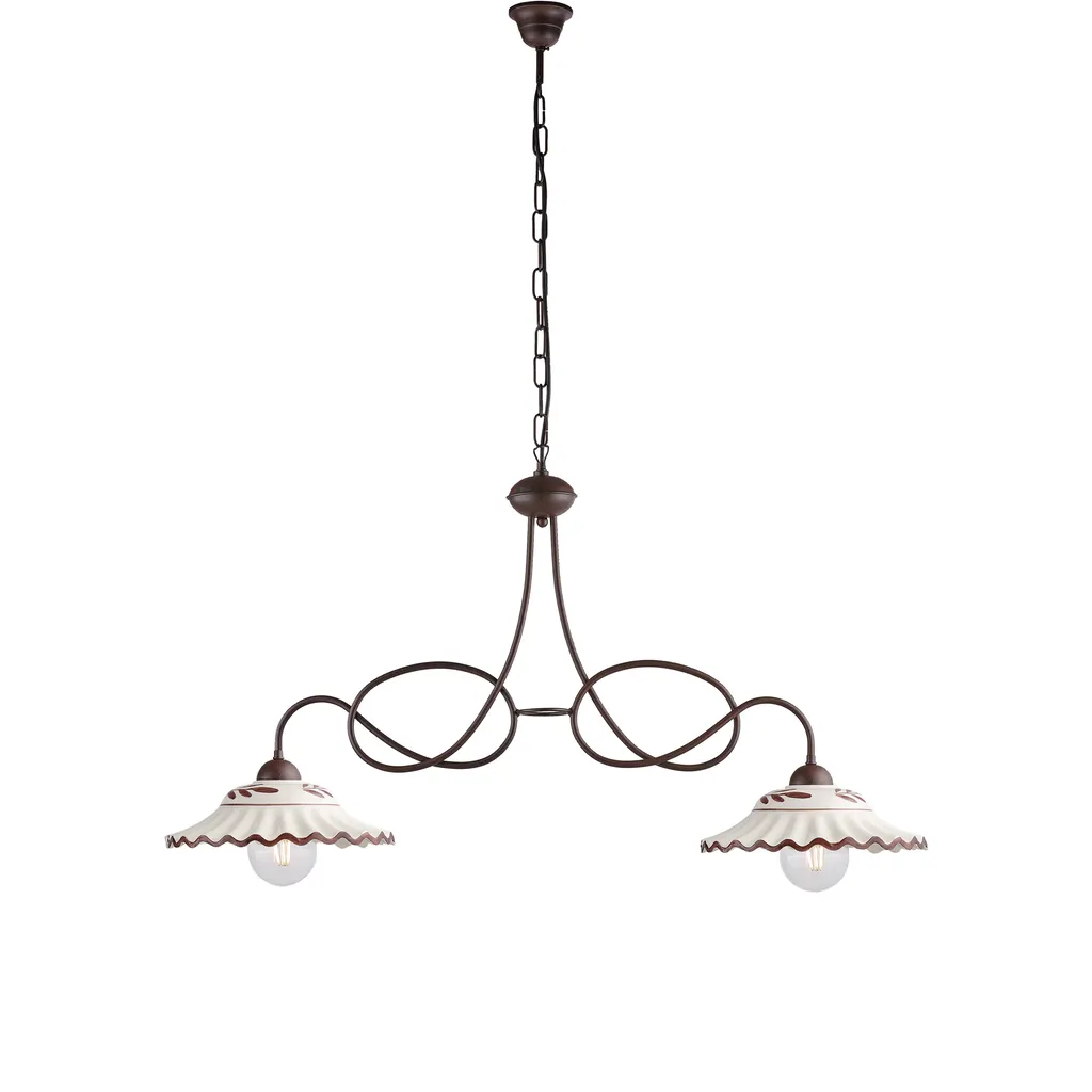 Lustre 2 lumières pour grand îlot cuisine fer noir céramique anti-reflet