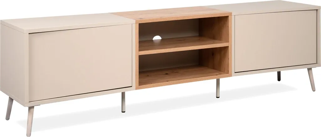 CALICOSY Meuble TV MYR 175 cm 2 Portes Finition Sable et Chêne Naturel