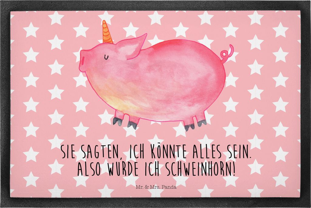 Mr. & Mrs. Panda fußmatte Einhorn Schwein 40 x 60 cm - Rot Pastell - Geschenk, Vorleger, Schmutzmatte, Türmatte, Spaß, Unicorn, Party, Bauer, Ei...