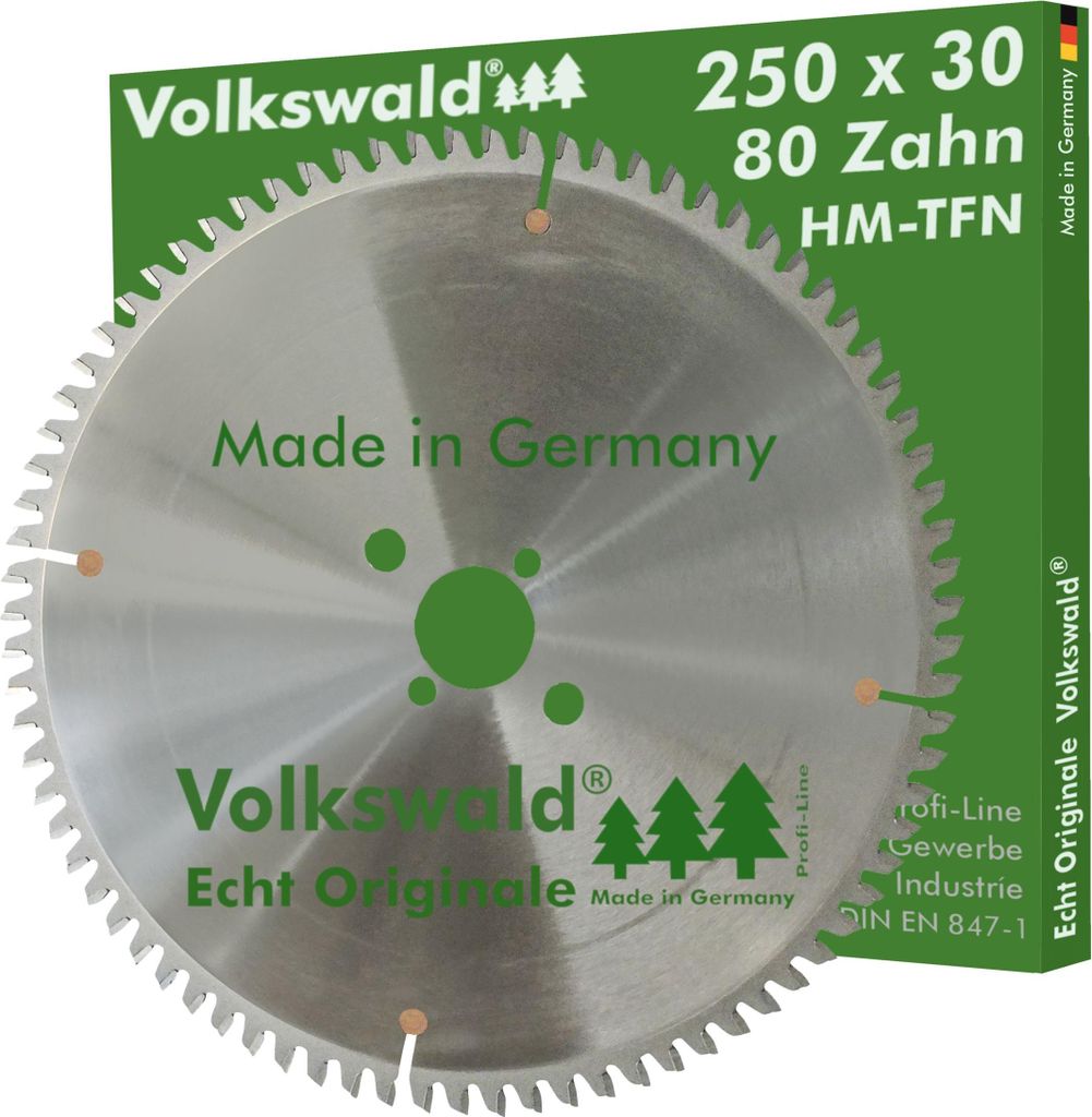 Volkswald HM-Sägeblatt TFN 250x30mm Z= 80 Aluminium Messing Rohre Flach- und Winkeleisen sowie Thermofaserplatten
