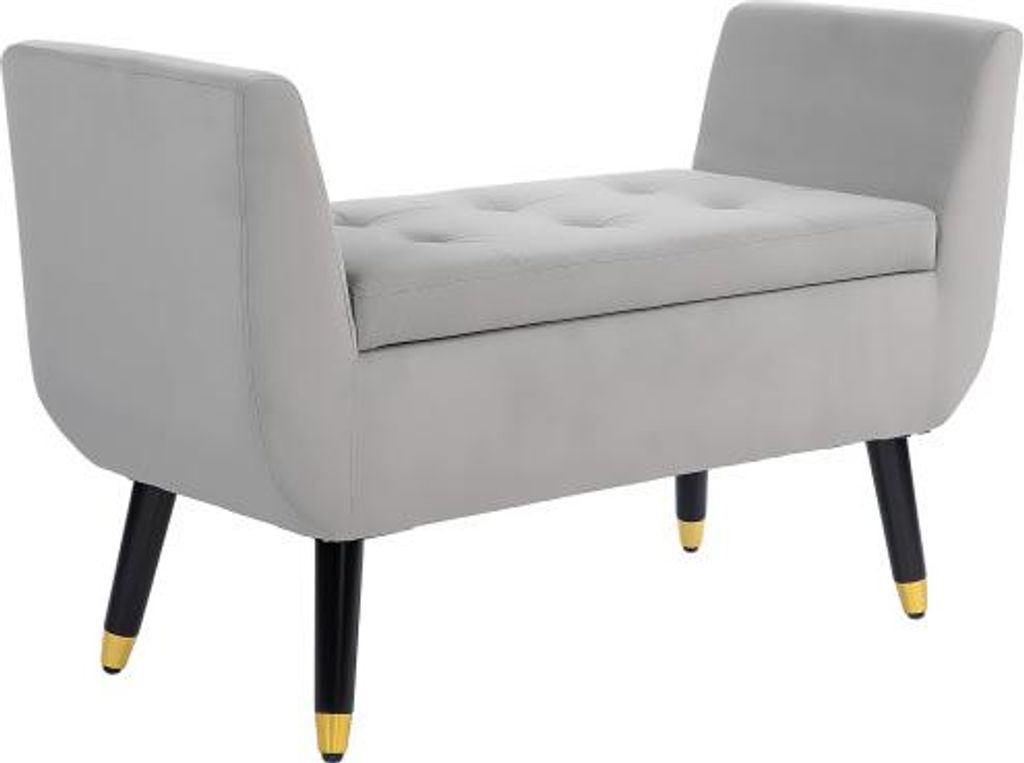Luxus Sitzbank 107x42x65 cm Polsterbank Mit Stauraum Armlehnen Truhenbank Samtartiges Polyester Gummiholz Hellgrau