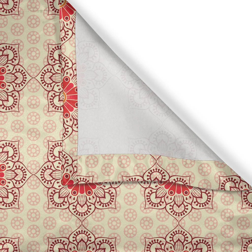 Rideau ethnique à œillets composition florale mandalas rubis et beige - 6