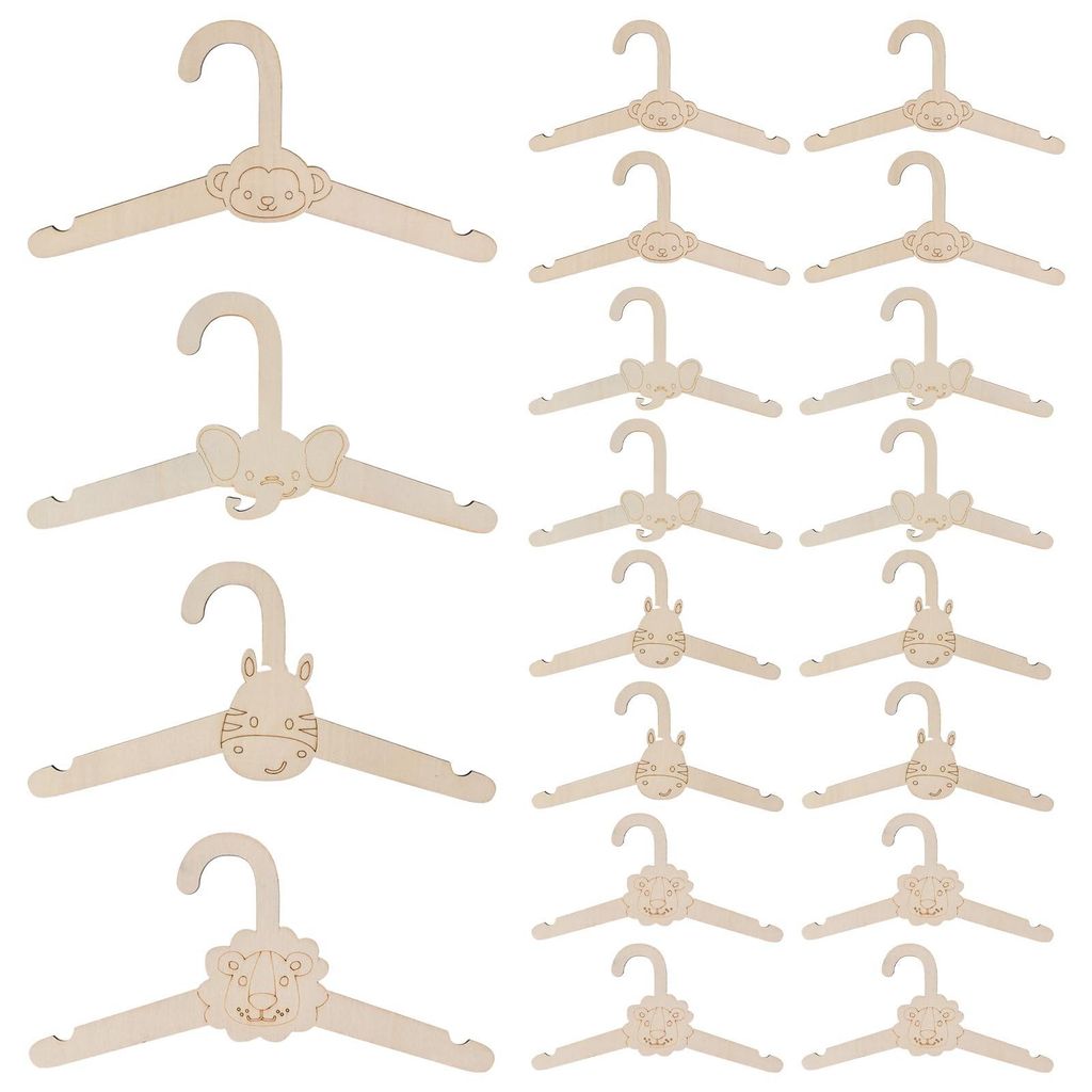 Set van 20 Houten Baby Hangers met Dierenmotieven en Productafbeelding 