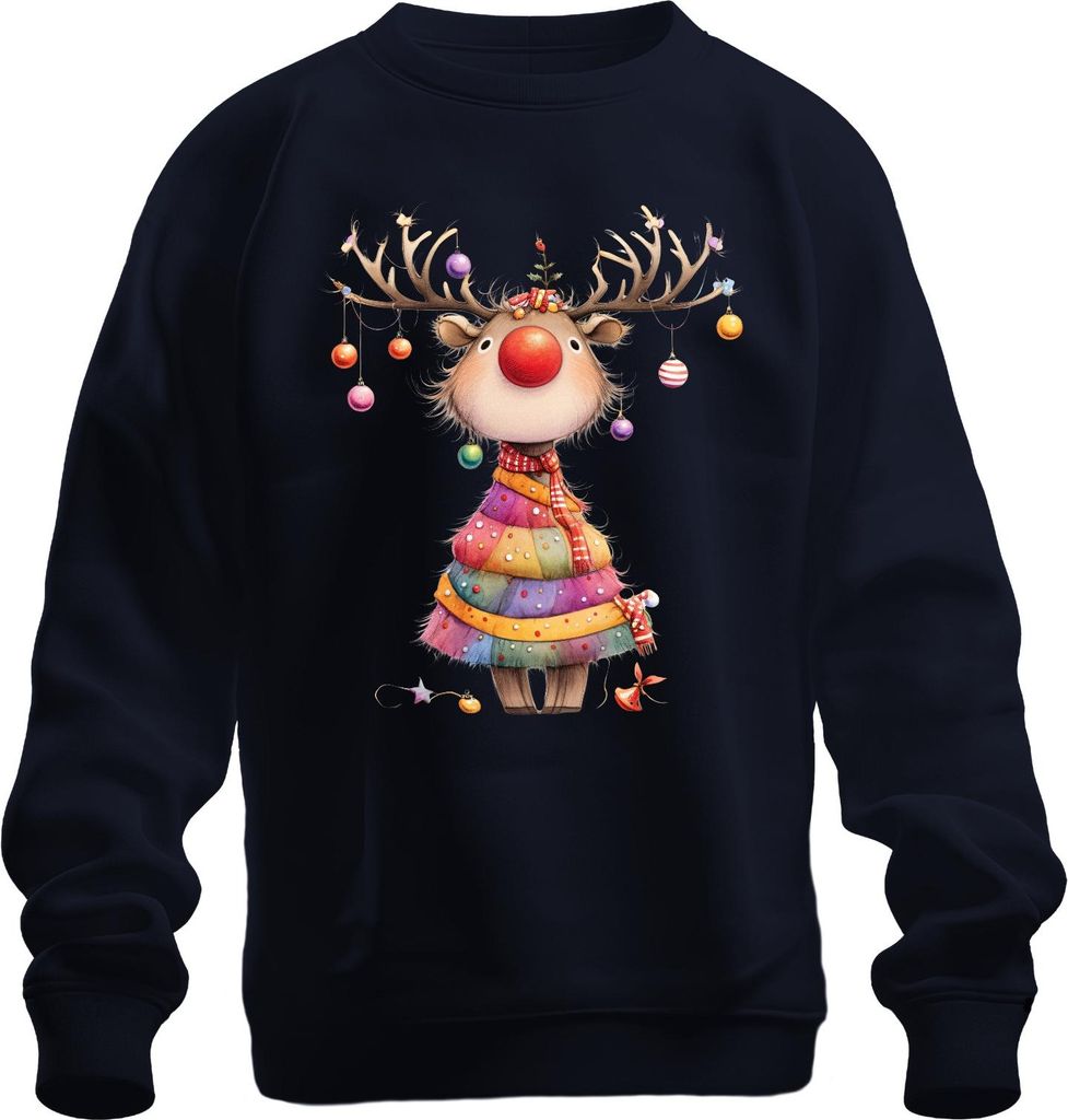 Rentier rote Nase Geweih Weihnachtskugeln Patchwork Weihnachten Uni Sweatshirt Pullover, Navy, XL
