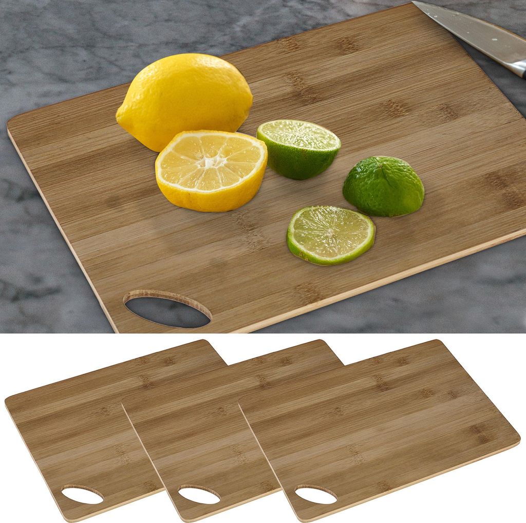 Bambus Schneidebrett 3er Set 35x25cm geölt Brett mit Griffloch Holzbrett Küche