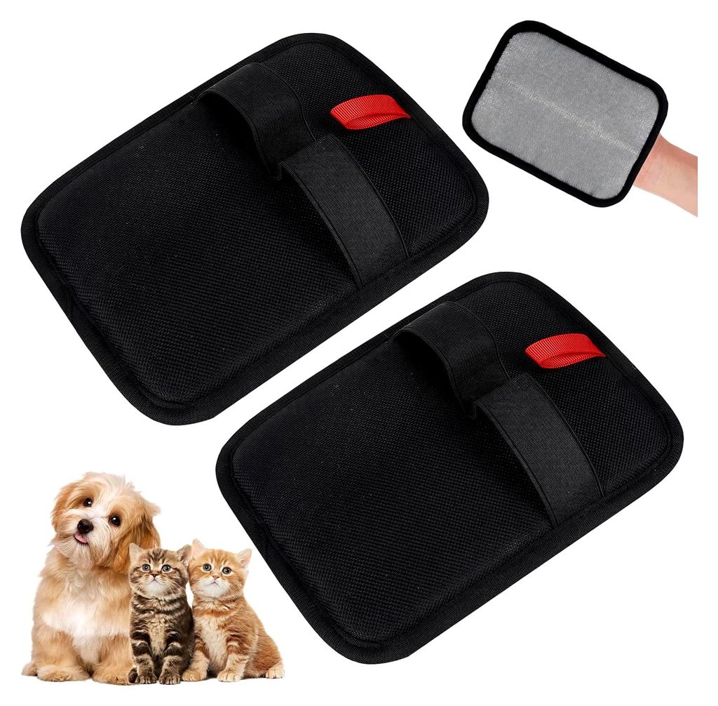 2 Tierhaarentferner Handschuhe für Hunde- und Katzenhaare (Schwarz, 2 Fingerlinge)