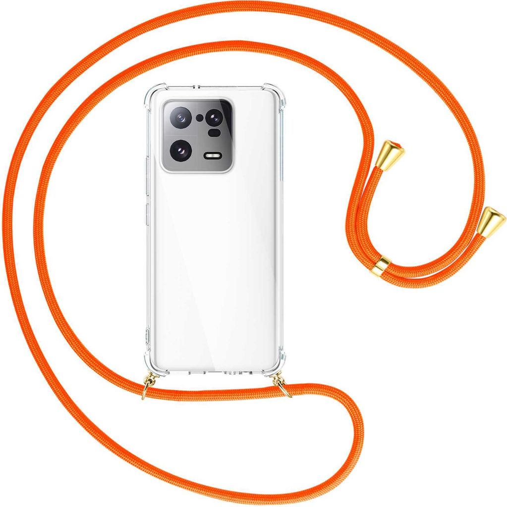 Handykette Backcover-Schutzhülle mit Band (Metall goldfarben) für Xiaomi 13 Pro (6.73'') - neonorange