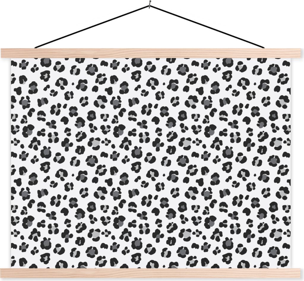 MuchoWow Textilposter Pantherdruck - Grau - Schwarz 40x30 cm mit holzfarbenen Rahmen - Bilder