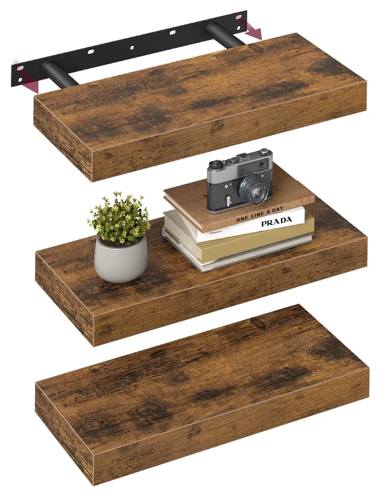Étagère murale gain de place marron vintage lot de 3 pour bureau
