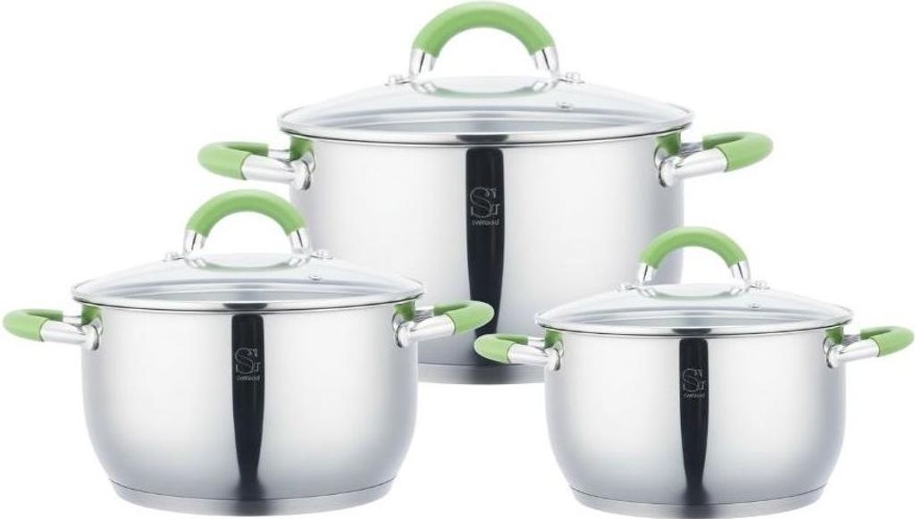 3er Edelstahl Kochtopf-Set 16 + 18 + 20cm mit Glasdeckel Induktion Ausgießfunktion Silikongriffe pot