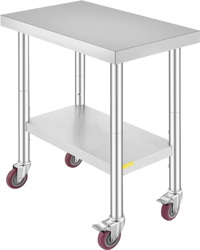 Table inox pour cuisine commerciale et bar avec 4 pieds modulables