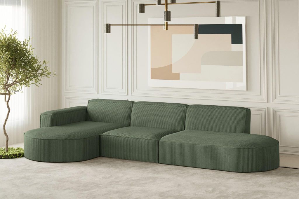 Ecksofa Designersofa PALMA in Stoff Scala Forest Ottomane Links