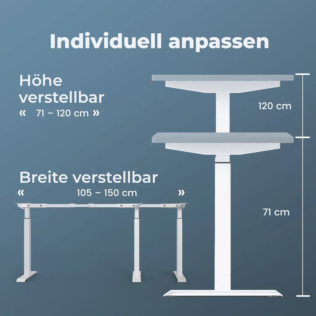 Piètement de table motorisé pour bureau ergonomique assis-debout blanc