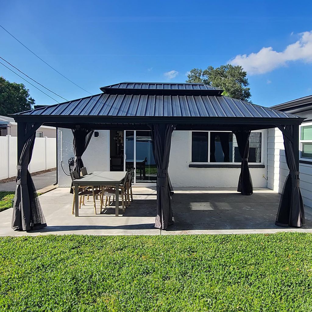 PURPLE LEAF Hardtop Pavillon 3.65x5.45m wasserdicht winterfest und stabil für den Garten,grau