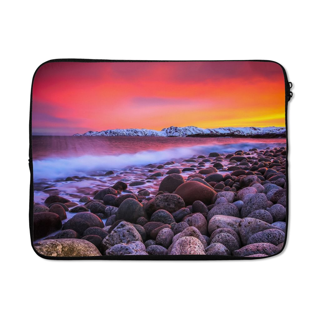 MuchoWow Laptop Hülle 17 Zoll Laptoptasche Sonne - Steine - Schnee - Landschaft - Wasser - Zipper - Schutzabdeckung
