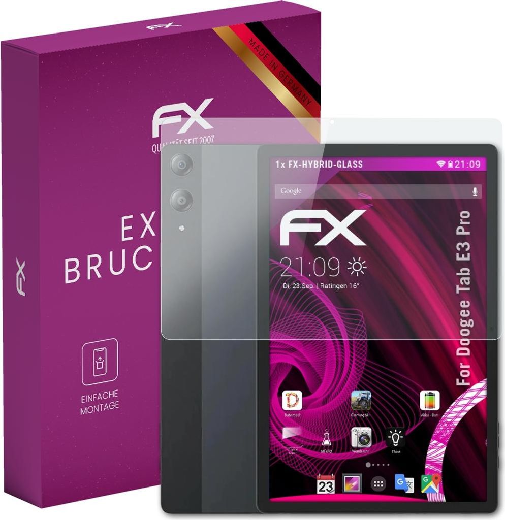 atFoliX FX-Hybrid-Glass Displayfolie kompatibel mit Doogee Tab E3 Pro Glasfolie