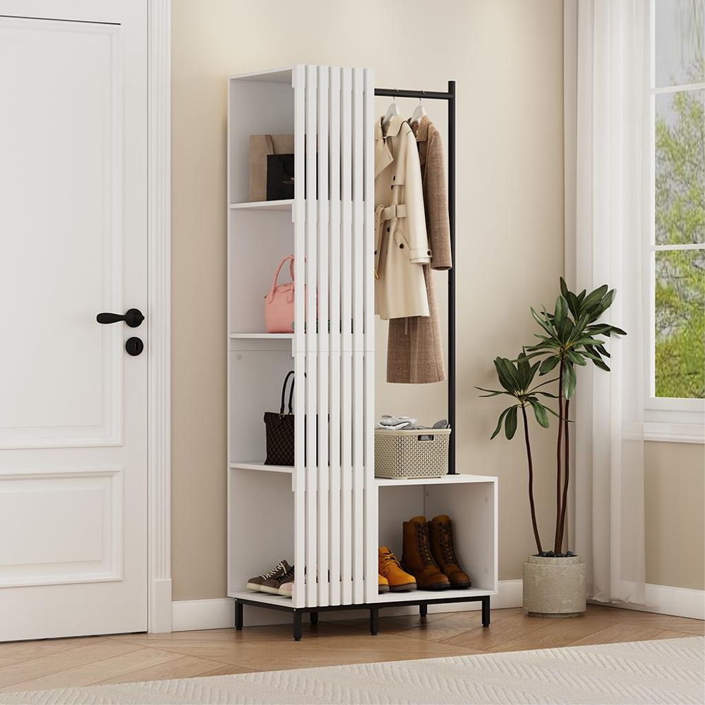 Vicco Garderobe Zinto, 80 x 187 cm mit 5 Ablagefächern, Weiß