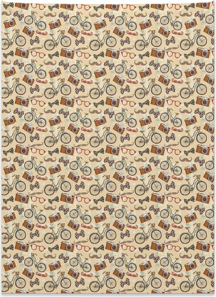 Abakuhaus Fahrrad Wandteppich, Hipster Gentleman Thema aus Weiches Mikrofaser Stoff Kein Verblassen Klare Farben Waschbar, 110 x 150 cm, Mehrfarbig
