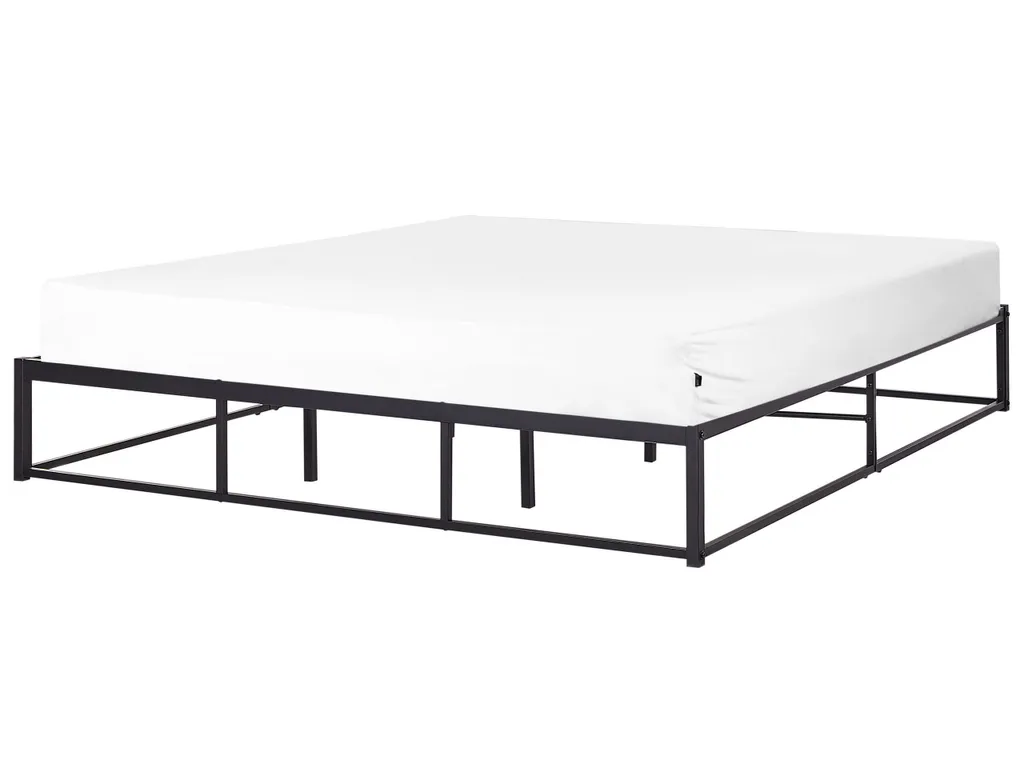 Lit Double 180x200 cm Métal Noir pour Chambre Parentale Spacieuse