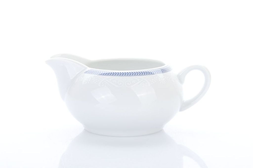 Thun 1794 Niedriges Milchkännchen, tschechisches Porzellan, 0,22 l, weiße Spitze, blauer Rand, Thun