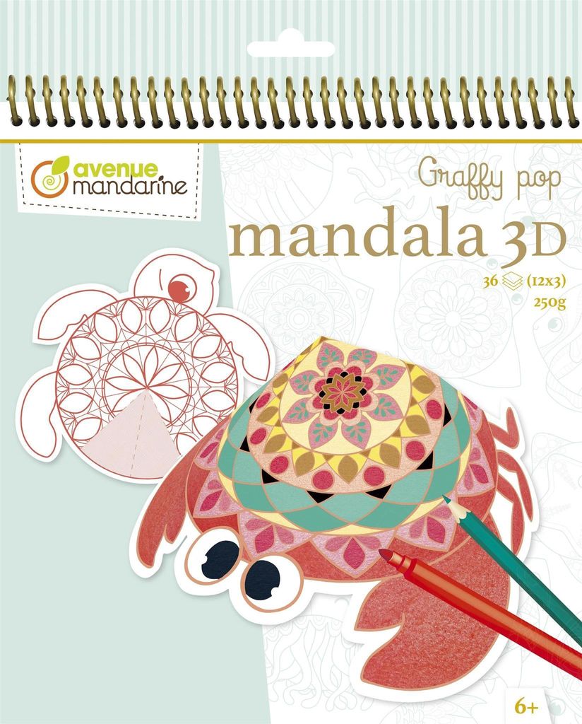 Avenue Mandarine GY094C - Malbuch Graffy Pop Mandala, Zeichenpapier 250g, vorgestanzte Formen, 12 Motive wiederholen sich jeweils dreimal, ideal f...