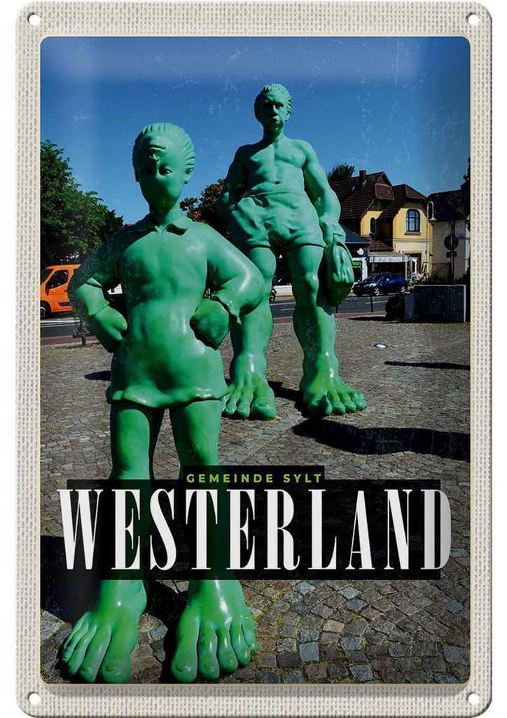 Blechschild Reise 20x30cm Westerland Skulptur Reisende Riese