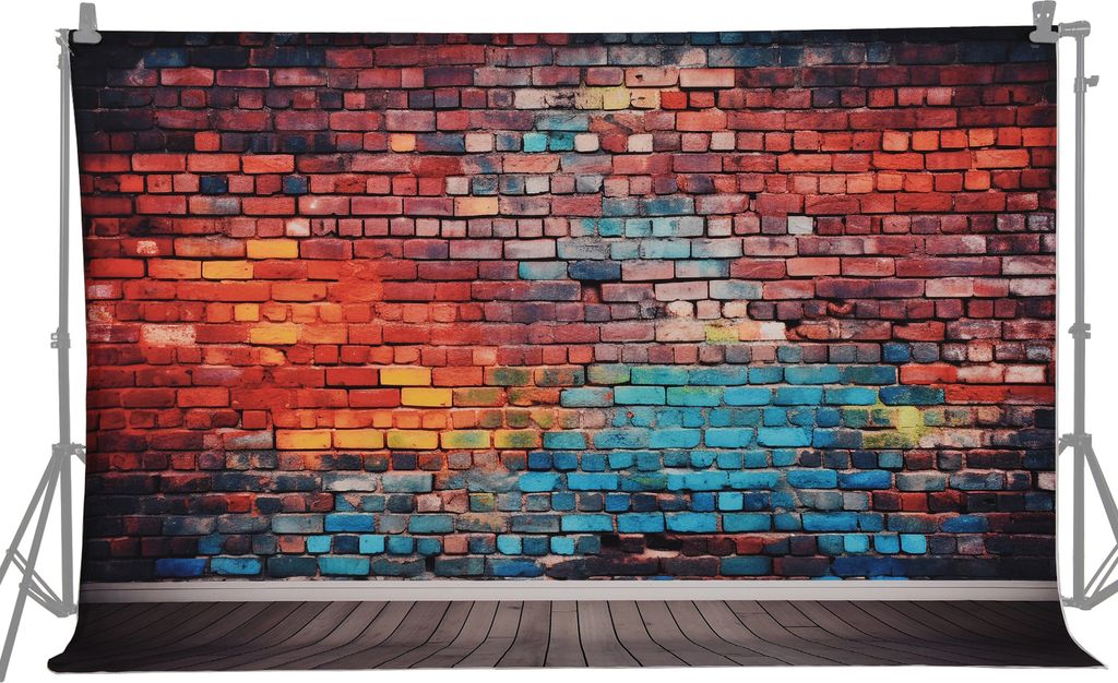 2,1 x 1,5 m/7 x 5 Fuss Fotohintergrund fuer Portraitfotografie, bunte Backsteinmauer, Fotostudio-Requisiten fuer Portraitfotos, Party-Dekoration