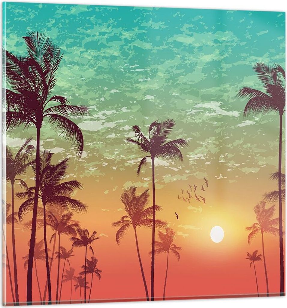 Bilder auf glas - Horizont Küste Kokosnuss Himmel - 30x30cm - Glasbilder - Wandbilder - Kunstdruck - zum Aufhängen bereit - Wanddekoration aus Gl...
