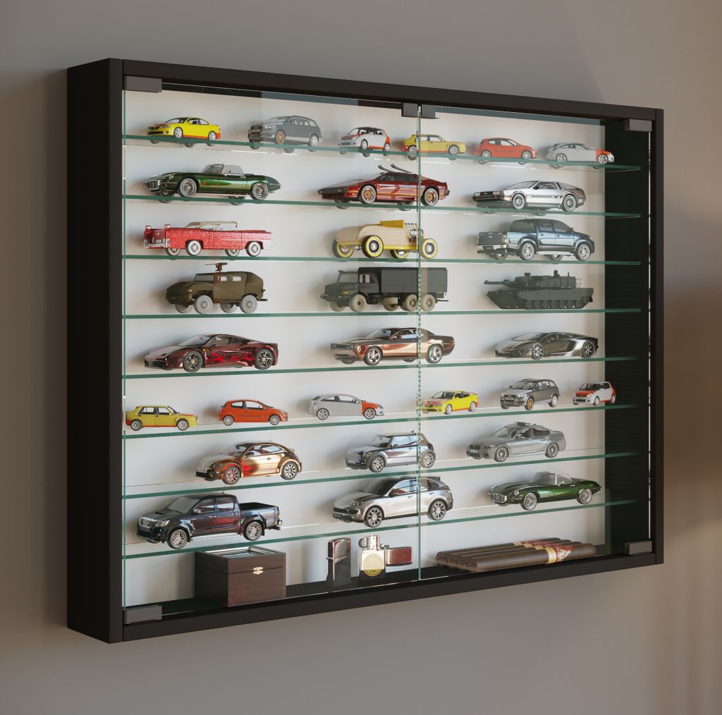 VCM Glasvitrine hängend | Vitrine Glas mit ESG-Sicherheitsglas | Maße: H. 60 x B. 80 x T. 10 cm | Hängevitrine Glas | Modern und platzsparend | ...