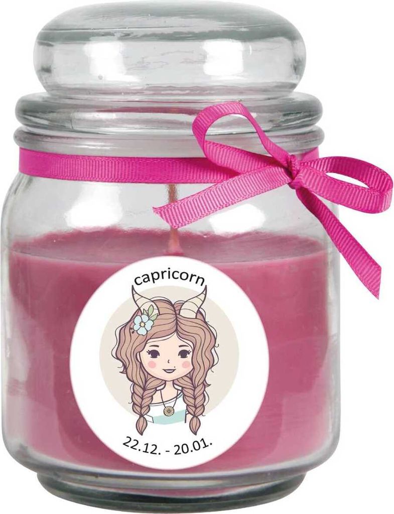 Sternzeichen Duftkerze Lavendel im Bonbonglas ( Steinbock ) - viele Motive zur Auswahl, 300g - Brenndauer bis zu 70 Std - Capricorn