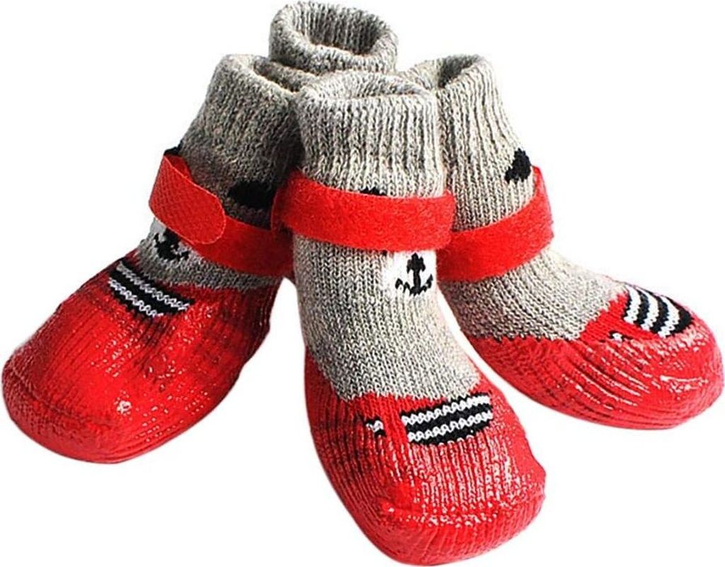 Rutschfeste Hundesocken, wasserdichte Baumwoll-Haustierstiefel für den Innenbereich (rot) S