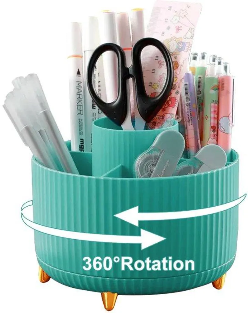 Organiseur de bureau 5 compartiments bleu, rangement rotatif 360°