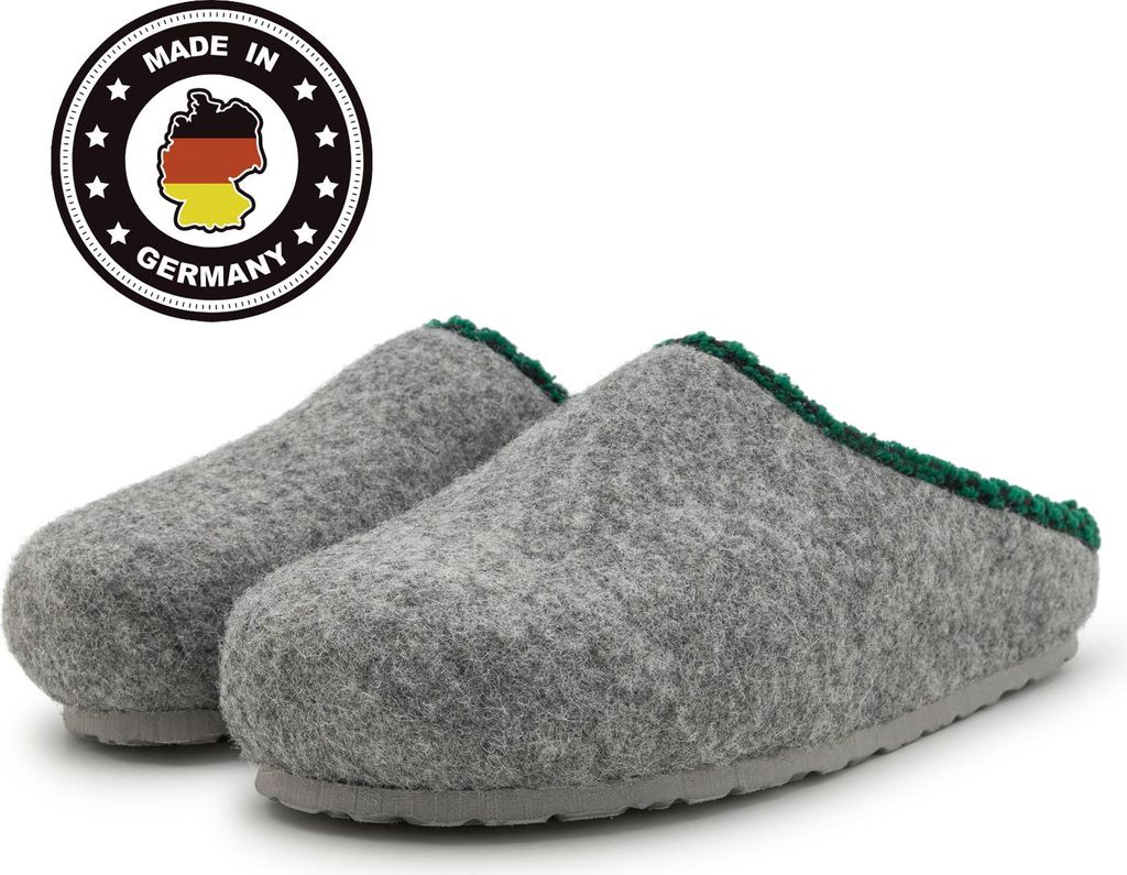 PANTOFFELMANN Filzclogs mit Fußbett warme Filzhausschuhe Filzpantoffel Herren Damen Filz Clog Hausschuhe grau 43
